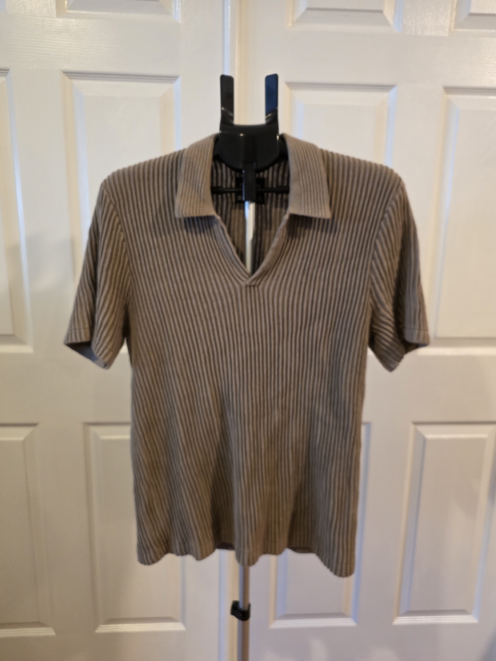 Abercrombie & Fitch Taupe Ribbed Short-Sleeve Polo
